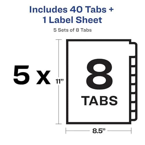 Avery 8 Tab Dividers for 3 Ring Binder, Easy Print & Apply Clear Label Strip, 5 Sets (Pack of 10) | Customizable White Tabs for Copiers thumbnail 6