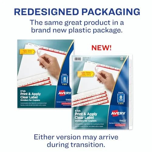 Avery 8 Tab Dividers for 3 Ring Binder, Easy Print & Apply Clear Label Strip, 5 Sets (Pack of 10) | Customizable White Tabs for Copiers thumbnail 2