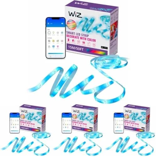 WiZ Connected Smart LED Light Strip 15m (50ft) Pack of 4 | Full Color RGB, Voice Control, App Automation thumbnail 1