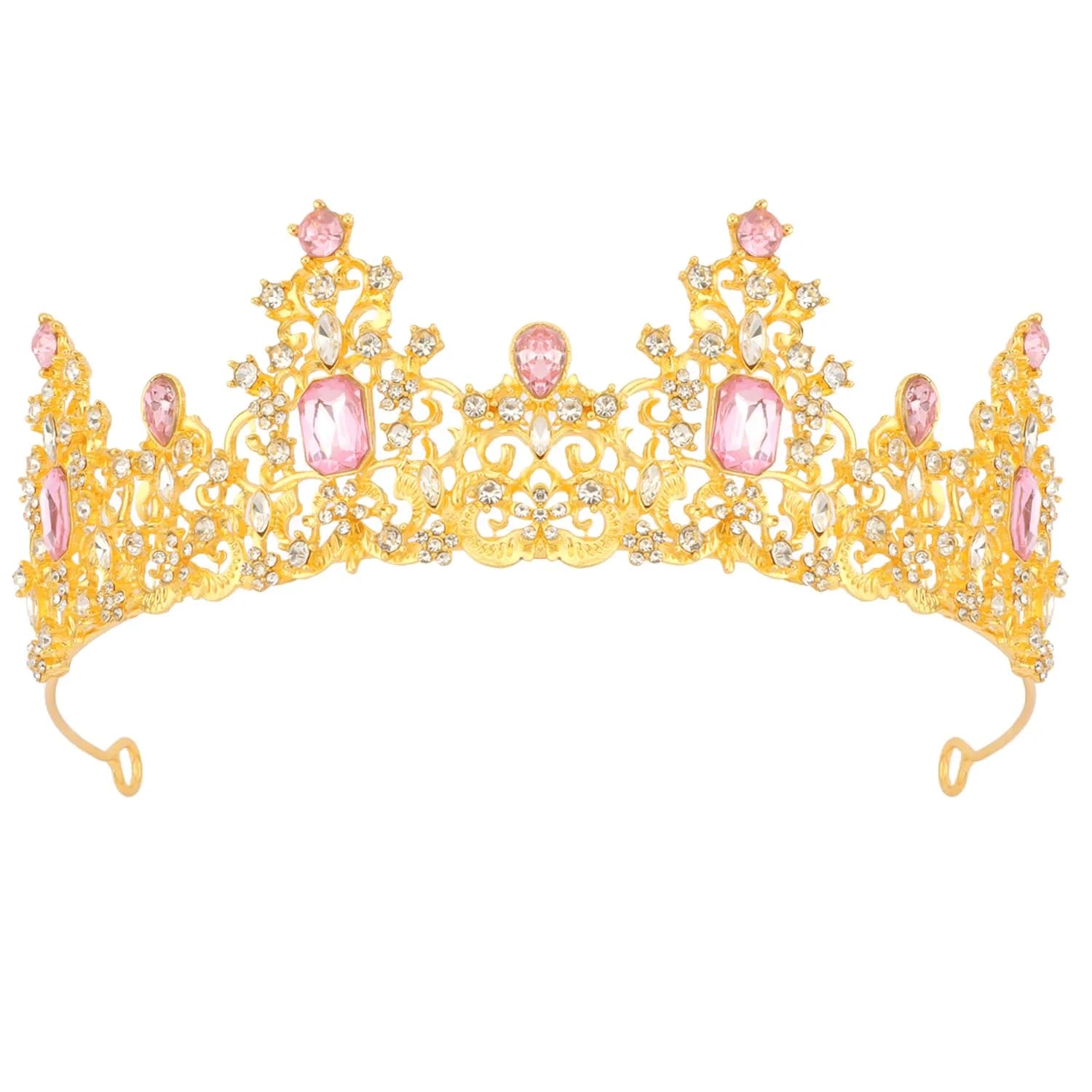 Didder Vintage Crowns & Tiaras for Girls & Women | Elegant Princess Headpiece, 6.5-inch Diameter, Alloy & Rhinestones — Pink and Gold
