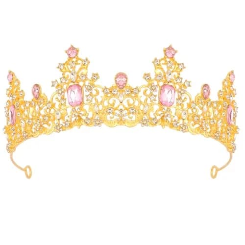 Didder Pink Gold Princess Crown Birthday Tiara for Women & Girls | Adjustable Renaissance Style Accessory thumbnail 1