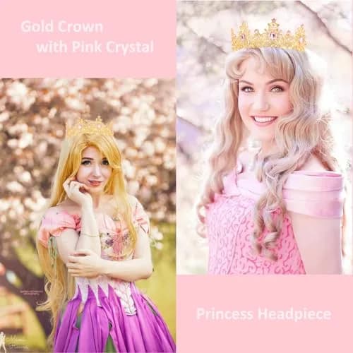 Didder Pink Gold Princess Crown Birthday Tiara for Women & Girls | Adjustable Renaissance Style Accessory thumbnail 2