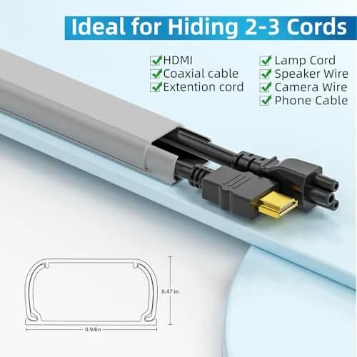 Yecaye Grey Cord Management Cover 142cm (55.9in) | Conceals 2-3 Wires for Wall Mounting thumbnail 2
