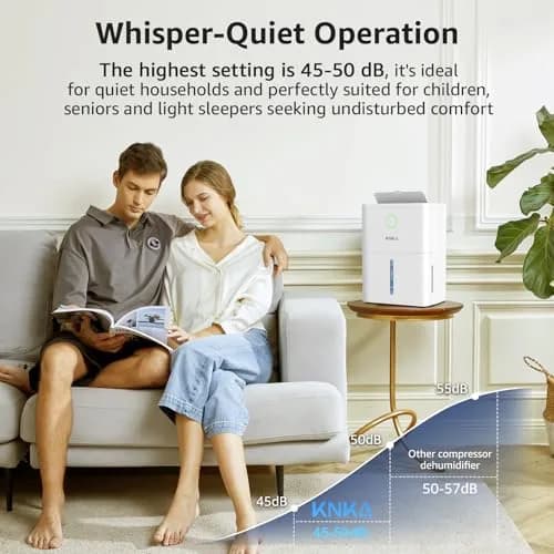 KNKA Dehumidifier for Basement 21 Pint | Smart Humidistat, Drain Hose, White thumbnail 4
