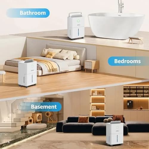 KNKA Dehumidifier for Basement 21 Pint | Smart Humidistat, Drain Hose, White thumbnail 7