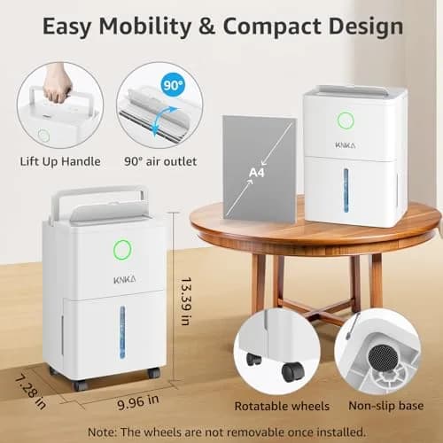 KNKA Dehumidifier for Basement 21 Pint | Smart Humidistat, Drain Hose, White thumbnail 8