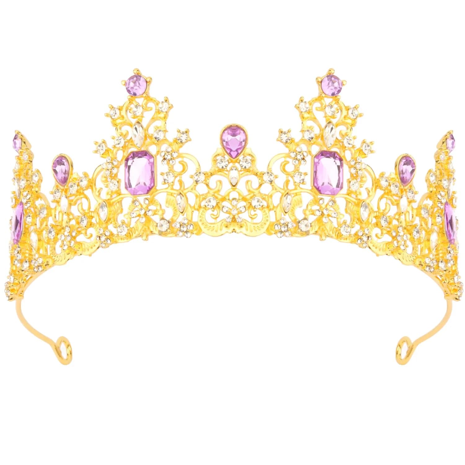 Didder Vintage Crowns & Tiaras for Girls & Women | Elegant Princess Headpiece, 6.5-inch Diameter, Alloy & Rhinestones — Purple and Gold