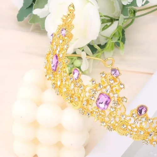 Didder Purple Gold Princess Crown Birthday Tiara Prom Queen | Adjustable, Royal Style, 1 Count thumbnail 7
