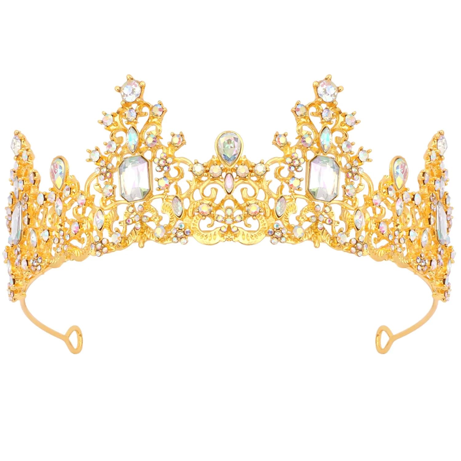 Didder Vintage Crowns & Tiaras for Girls & Women | Elegant Princess Headpiece, 6.5-inch Diameter, Alloy & Rhinestones — AB Crystal and Gold