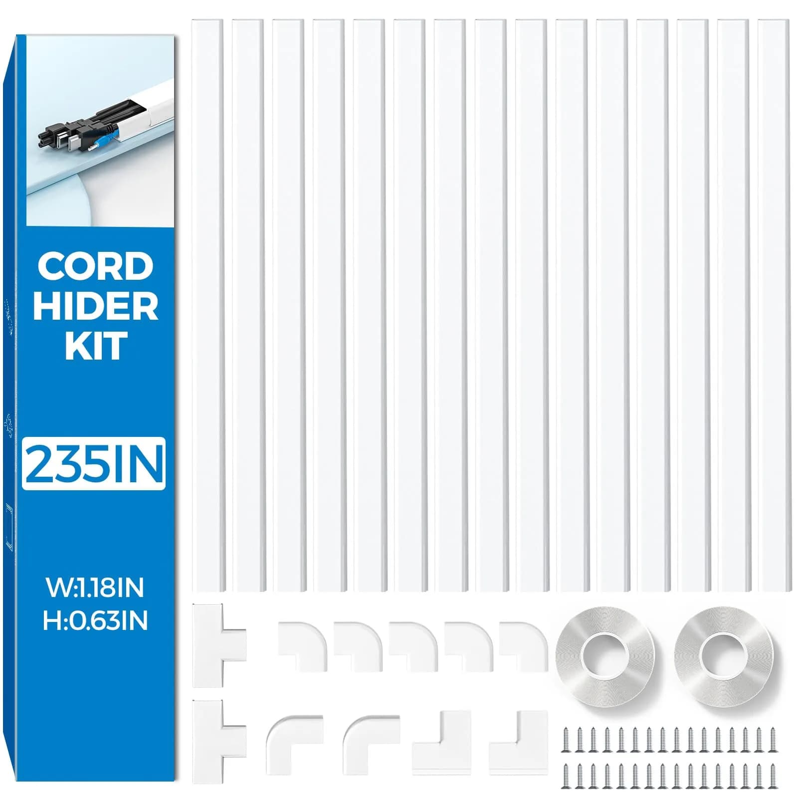 Yecaye White Cord Management Cover 235in (597cm) | Hide 3-4 Cables on Walls - main product image
