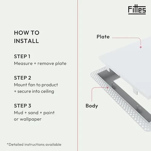 Fittes Flush 14.25x14.25" ABS Plastic Exhaust Fan Cover, White - 2pk | Modern, Seamless Ceiling Vent Cover thumbnail 4