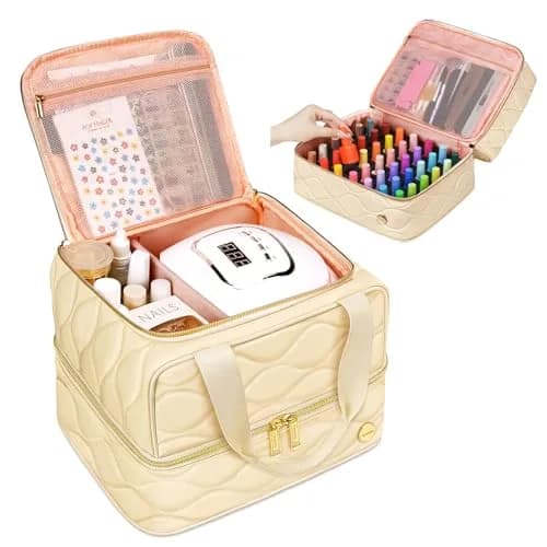 YOREPEK 2 Layer Nail Polish Organizer Case for 42 Bottles (15ml / 0.5 fl.oz) | Holds Gel Polish, UV Lamp & Tools thumbnail 1
