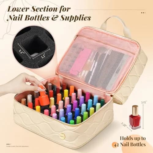 YOREPEK 2 Layer Nail Polish Organizer Case for 42 Bottles (15ml / 0.5 fl.oz) | Holds Gel Polish, UV Lamp & Tools thumbnail 3