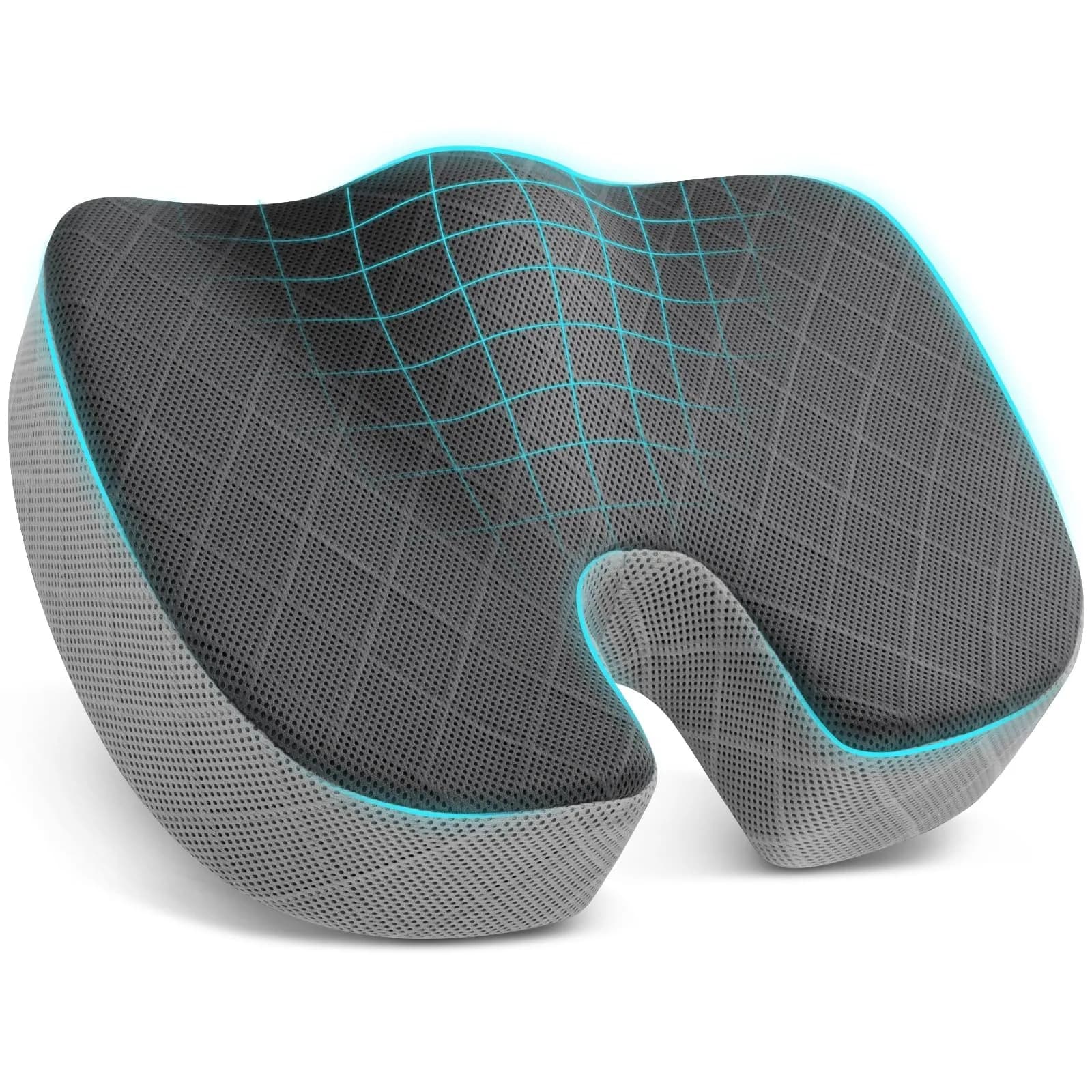 TushGuard Memory Foam Office Chair Seat Cushion Large Dark & Light Grey | Ergonomic U-Shape for Sciatica & Back Pain Relief