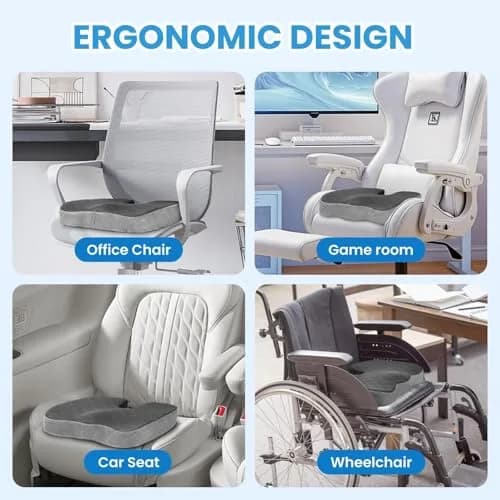 TushGuard Memory Foam Office Chair Seat Cushion Large Dark & Light Grey | Ergonomic U-Shape for Sciatica & Back Pain Relief thumbnail 5
