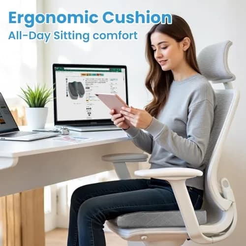 TushGuard Memory Foam Office Chair Seat Cushion Large Dark & Light Grey | Ergonomic U-Shape for Sciatica & Back Pain Relief thumbnail 7