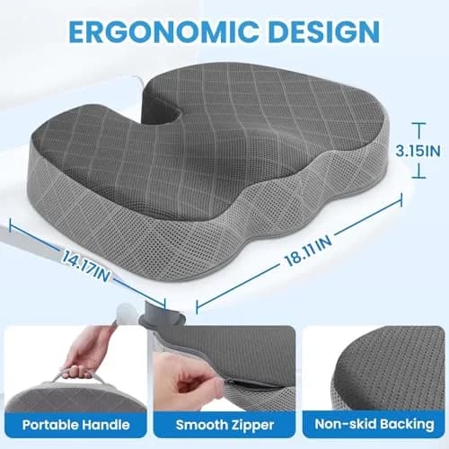 TushGuard Memory Foam Office Chair Seat Cushion Large Dark & Light Grey | Ergonomic U-Shape for Sciatica & Back Pain Relief thumbnail 2