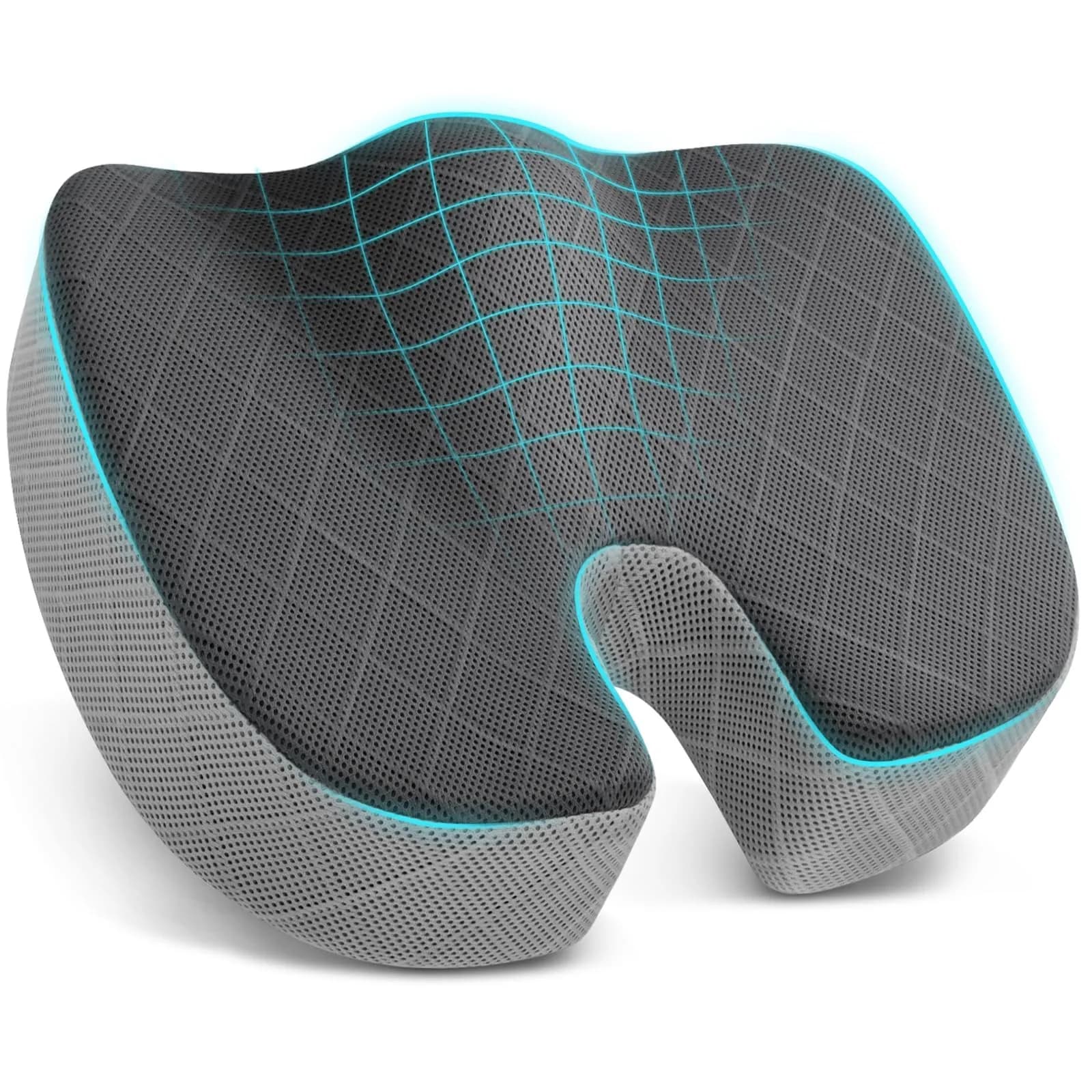 TushGuard Memory Foam Office Chair Seat Cushion X-Large Dark&Light Grey | Ergonomic U-Shape for Sciatica & Back Pain Relief