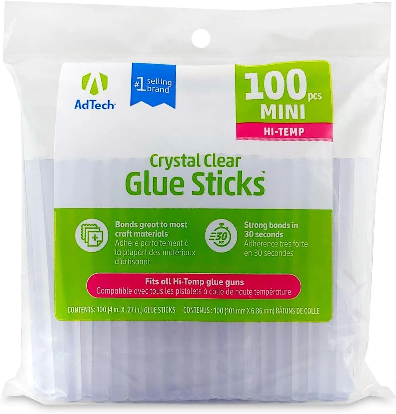 Adtech Mini Hot Glue Sticks Clear | High Temperature | 800 Count (800 Pieces Total, Pack of 8) | Bonds in 30 Seconds