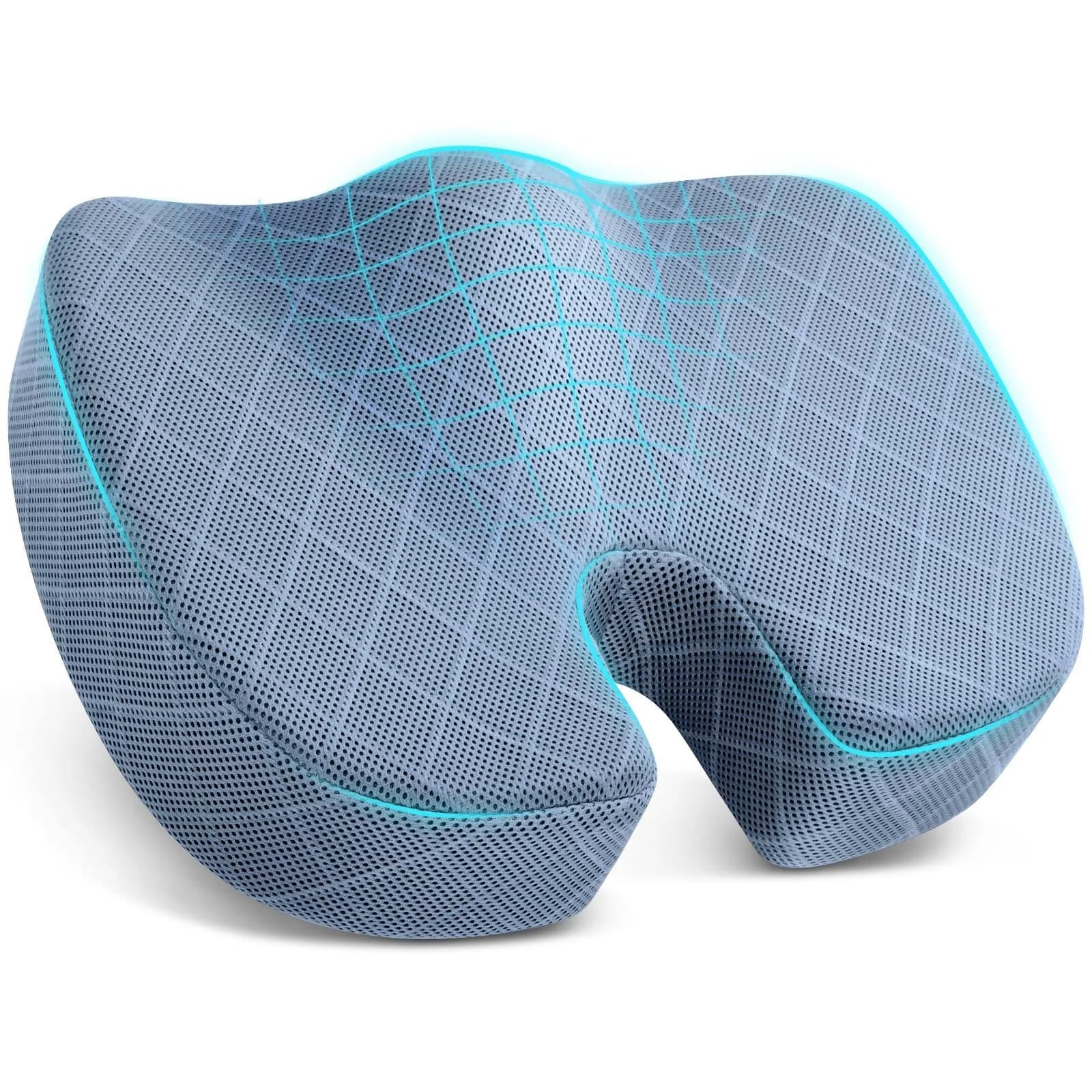 TushGuard Memory Foam Office Chair Seat Cushion Large Light Blue | Ergonomic U-Shape for Tailbone Pain Relief