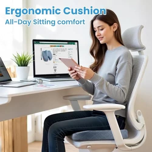 TushGuard Memory Foam Office Chair Seat Cushion Large Light Blue | Ergonomic U-Shape for Tailbone Pain Relief thumbnail 7