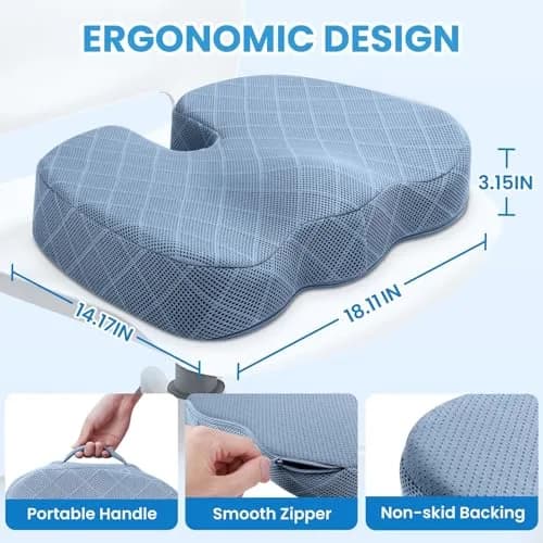 TushGuard Memory Foam Office Chair Seat Cushion Large Light Blue | Ergonomic U-Shape for Tailbone Pain Relief thumbnail 2