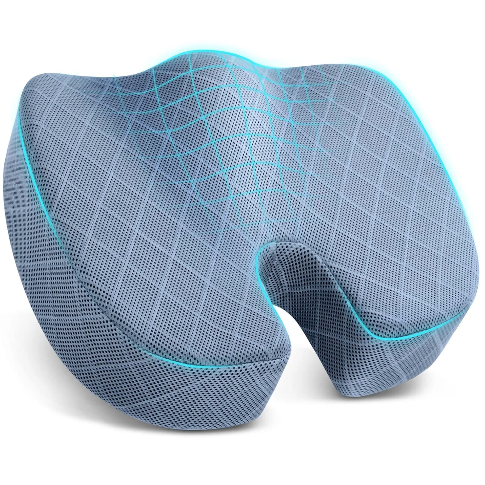 TushGuard Memory Foam Office Chair Seat Cushion Light Blue XX-Large | Ergonomic U-Shape for Sciatica & Back Pain Relief