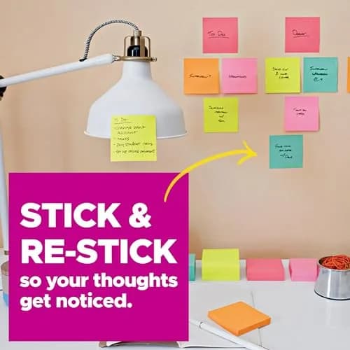 Post-it Super Sticky Notes 3 x 3 in Assorted Colors (15 Pads, 12-Pack) | 2X Sticking Power for Vertical Surfaces thumbnail 5