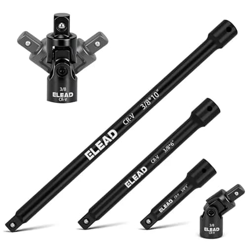 ELEAD 4-Piece 3/8" Drive Socket Extension Bar Set, 3, 6, 10 inch, Chrome Vanadium Steel, Black thumbnail 1