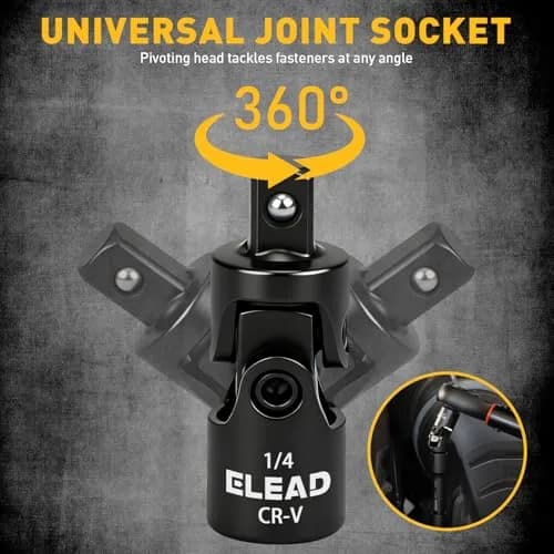 ELEAD 4-Piece 1/4" Drive Socket Extension Bar Set 2, 4, 6 inch | Premium Cr-V Steel, Universal Joint thumbnail 4