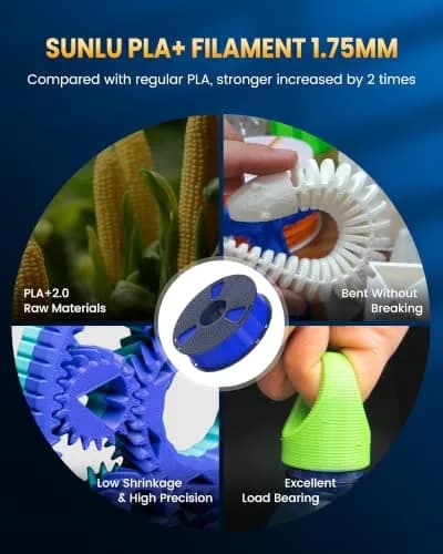 SUNLU PLA+2.0 3D Printer Filament, Multicolor Bundle, 8 Colors | High Strength, Fast Printing, Eco-Friendly thumbnail 4