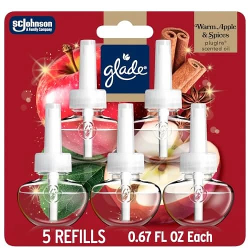 Glade PlugIns Scented Oil Refills Warm Apple & Spices 5 Count 3.35 fl oz | Festive Seasonal Fragrance thumbnail 1