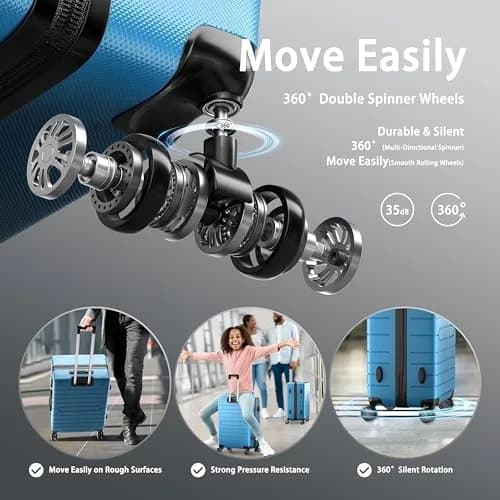 sugsugme 3-Piece Pink Hardshell Suitcase Set with TAS Lock & Spinner Wheels | Lightweight Carry-On with Adjustable Handle (Sky Blue) | 11 x 28 x 21 inches thumbnail 6