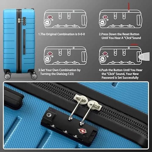 sugsugme 3-Piece Pink Hardshell Suitcase Set with TAS Lock & Spinner Wheels | Lightweight Carry-On with Adjustable Handle (Sky Blue) | 11 x 28 x 21 inches thumbnail 7