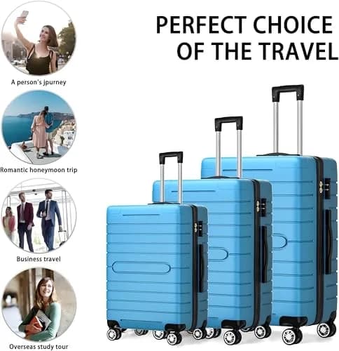 sugsugme 3-Piece Pink Hardshell Suitcase Set with TAS Lock & Spinner Wheels | Lightweight Carry-On with Adjustable Handle (Sky Blue) | 11 x 28 x 21 inches thumbnail 8