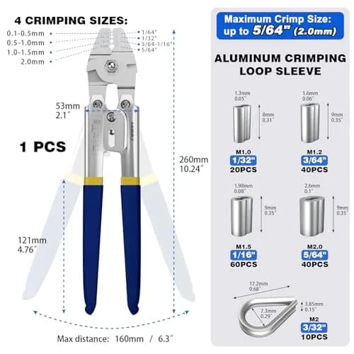 Sanuke Wire Rope Crimping Kit, Cable Swaging Tool Crimps up to 2.2mm | Heavy Duty Stainless Steel thumbnail 2