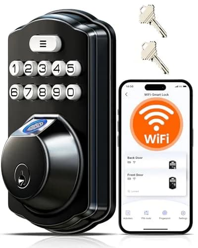 Veise VE012W WiFi Fingerprint Smart Lock for Front Door, Matte Black - 1.68 lbs (0.76 kg) thumbnail 1