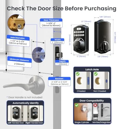 Veise VE012W WiFi Fingerprint Smart Lock for Front Door, Matte Black - 1.68 lbs (0.76 kg) thumbnail 6