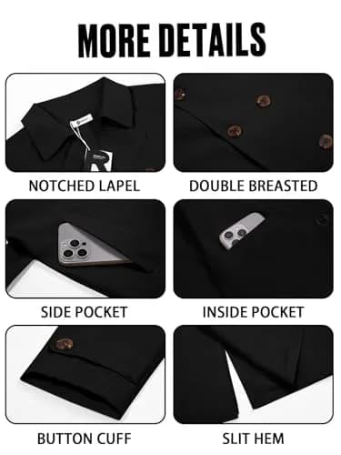 Runcati Mens Trench Coat Double Breasted Windbreaker Long Jacket Overcoat | Water-Resistant, Classic Fall Style thumbnail 6