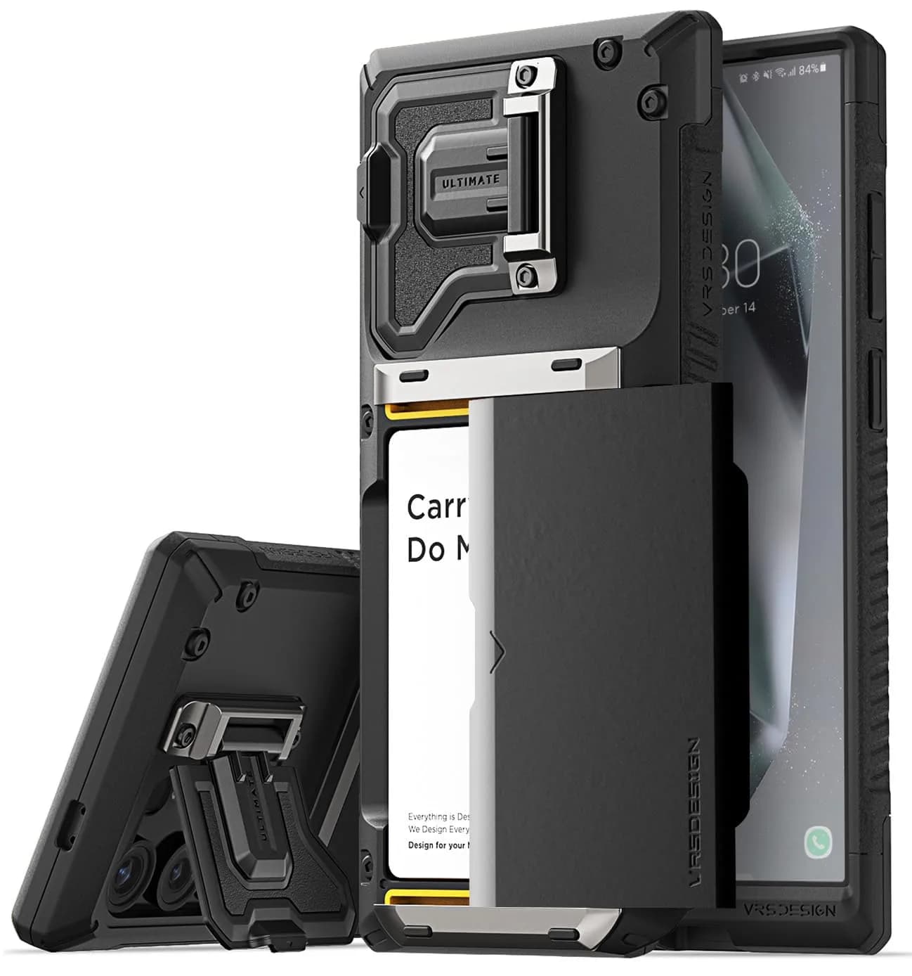 VRS DESIGN Damda Glide DuoGuard for Galaxy S25 Ultra Case (2025) | Heavy Duty Protection with Card Slot & Camera Cover — Matte Black / Galaxy S24 Ultra