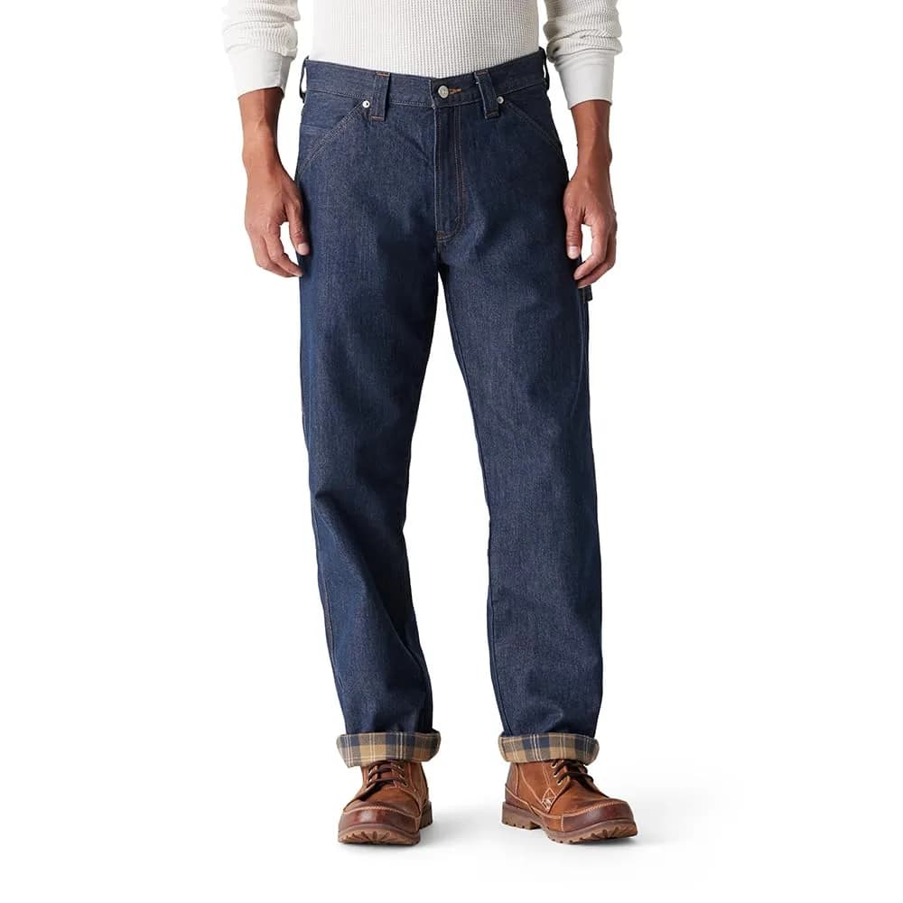 Levi Strauss Signature Gold Men's Carpenter Jeans (28W x 34L) | Flannel Lined, Loose Fit, Indigo Rinse