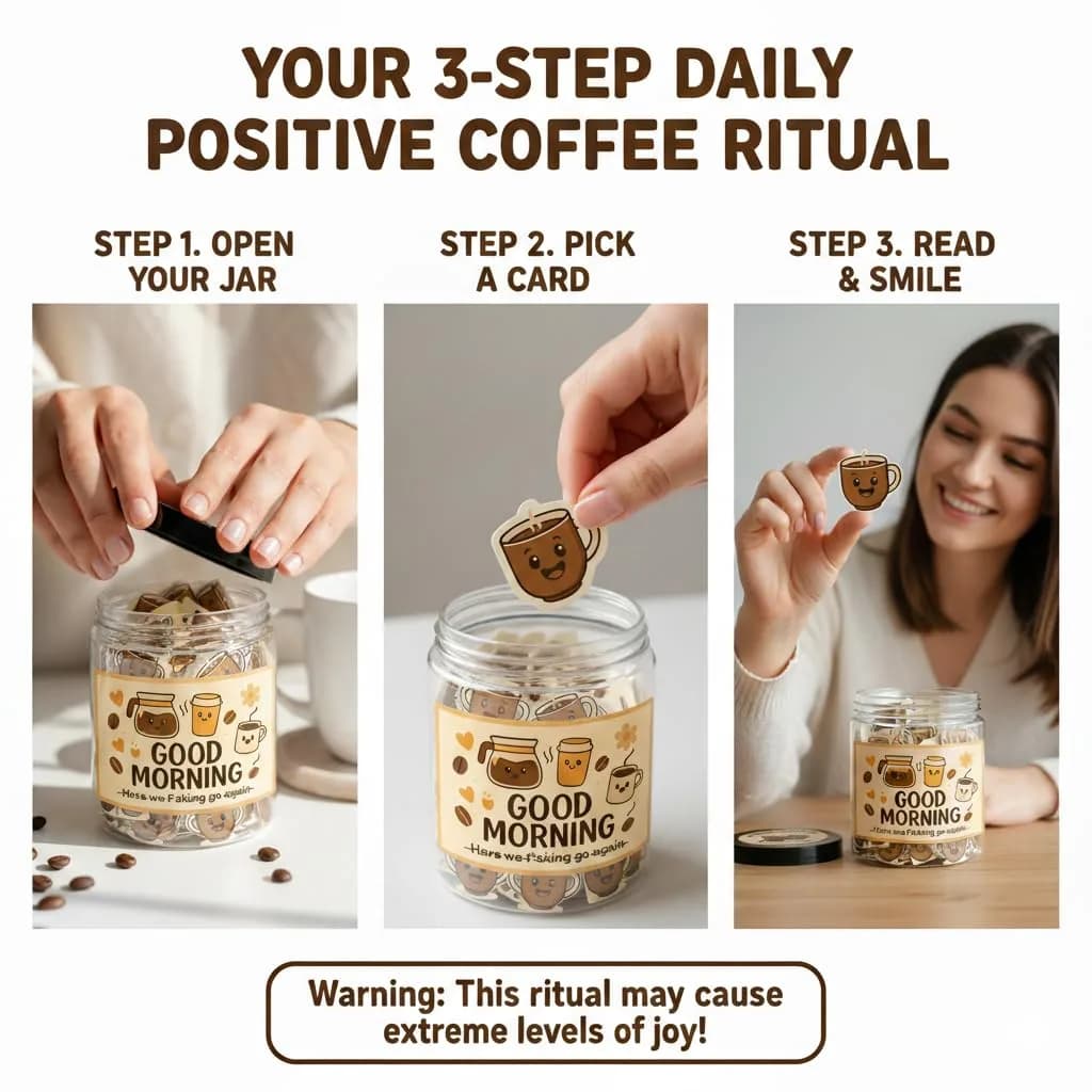DEARMINE Positive Coffee Jar with 60 Affirmation Cards, 8.5 Ounces | Daily Positivity Boost thumbnail 3