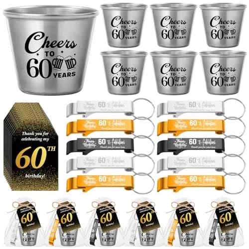 Domensi 60th Birthday Party Favors Set | Cheers to 60 Years Shot Glasses & Gifts (110 characters) thumbnail 1