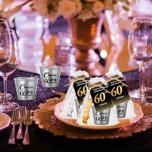 Domensi 60th Birthday Party Favors Set | Cheers to 60 Years Shot Glasses & Gifts (110 characters) thumbnail 4