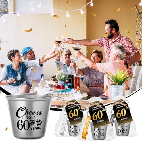Domensi 60th Birthday Party Favors Set | Cheers to 60 Years Shot Glasses & Gifts (110 characters) thumbnail 6