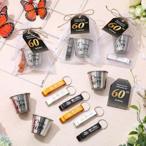 Domensi 60th Birthday Party Favors Set | Cheers to 60 Years Shot Glasses & Gifts (110 characters) thumbnail 3