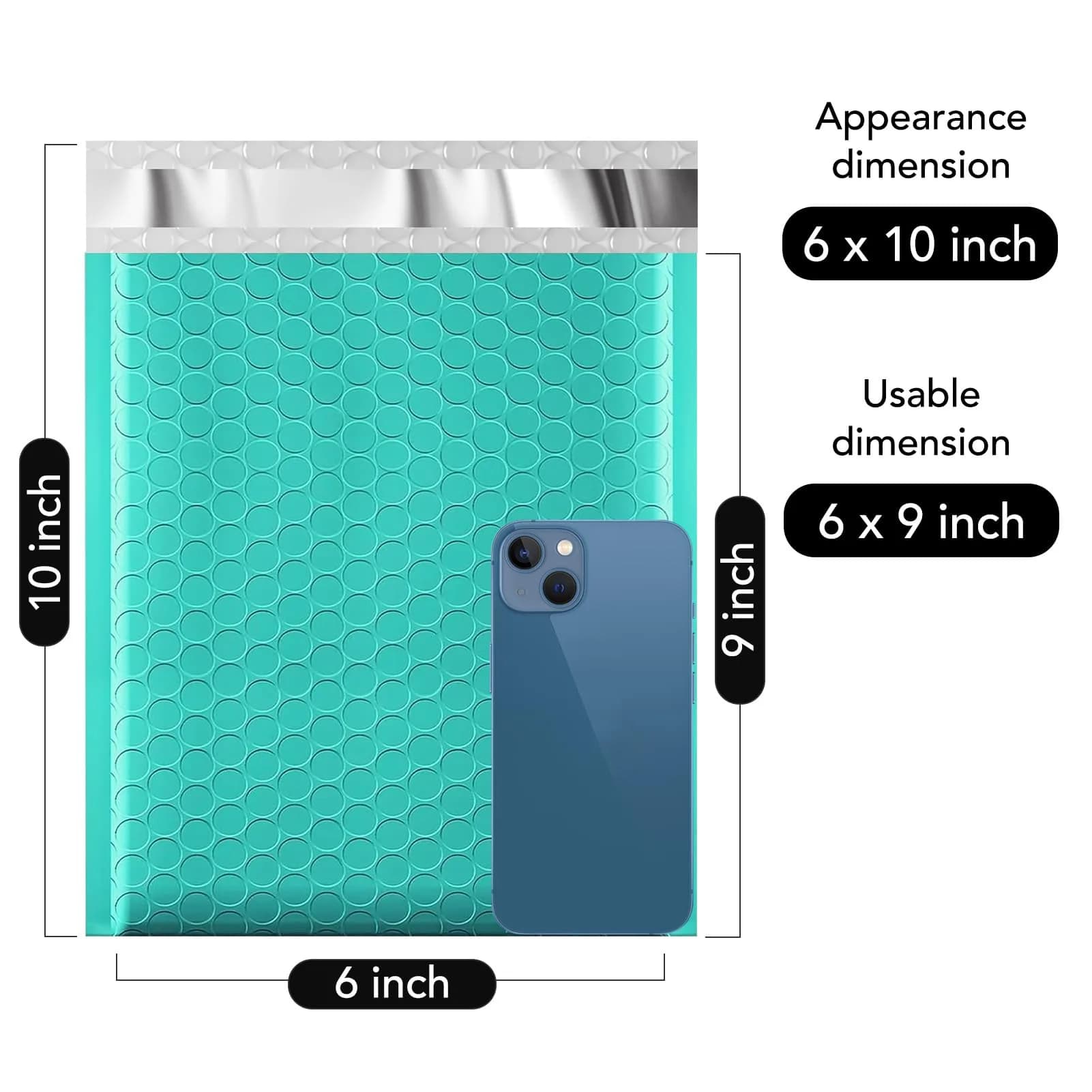 Fuxury Teal Bubble Mailers 8.5x12 Inch (40 Pack) | USA Import for Small Business Packaging — Teal / 6x10" 9600PC