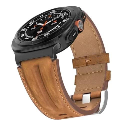 Bouixel Genuine Leather Band for Samsung Galaxy Watch Ultra 2/1 47mm | Black-Deep Brown thumbnail 1