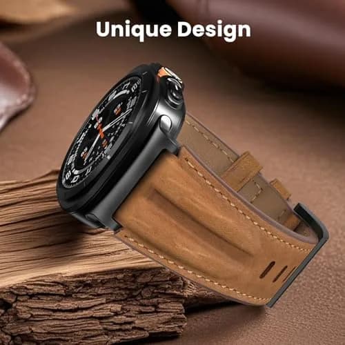 Bouixel Genuine Leather Band for Samsung Galaxy Watch Ultra 2/1 47mm | Black-Deep Brown thumbnail 5