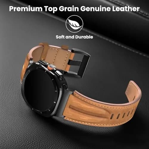 Bouixel Genuine Leather Band for Samsung Galaxy Watch Ultra 2/1 47mm | Black-Deep Brown thumbnail 4